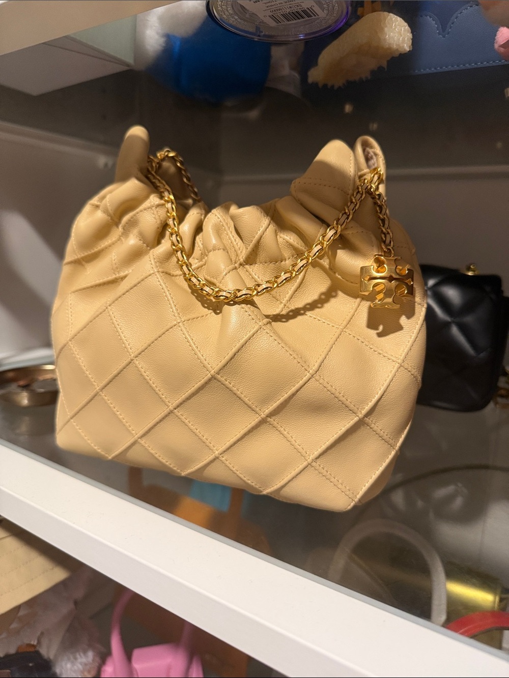 Tory Burch Quilted Pale Yellow Chain-Handle Mini Bag